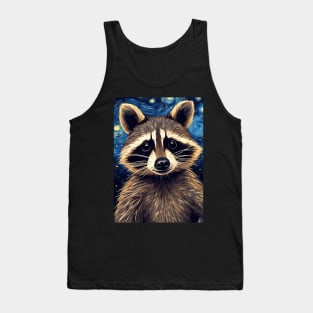 Cute Raccoon Animal Portrait Painting in a Van Gogh Starry Night Art Style Tank Top